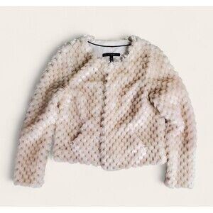 White House Black Market Jacket Womens Trendy Cream Faux Fur Lined XS
